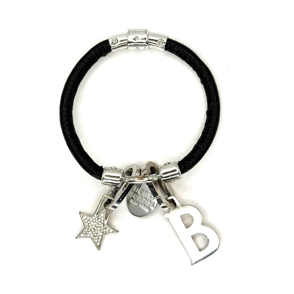 Henri Bendel Influencer Black Leather Charm Bracelet with Pave‎ Star & B Charm - Picture 1 of 4